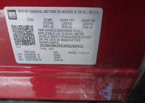 2024 Chevrolet Blazer Awd Rs из США, поврежденный, VIN 3GNKBKRS3RS282411